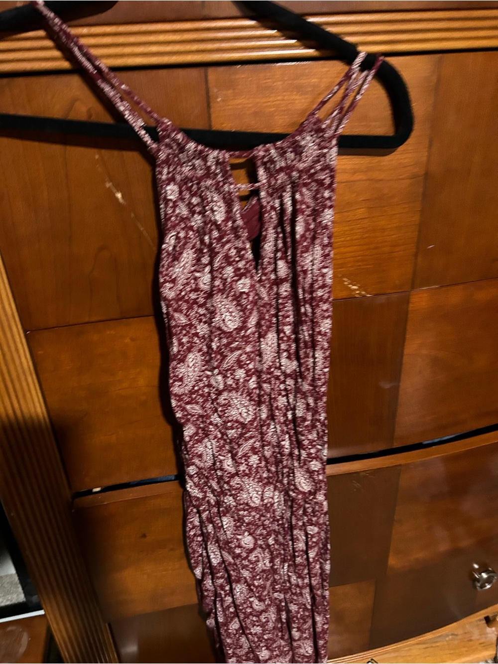 Women's Maroon Paisley Strapped Dress- Cross Strapped in Back